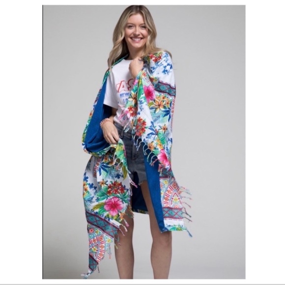 Bahamas Boho Ethnic Print Reversible Beach Throw/Towel w Fringe - Picture 3 of 7